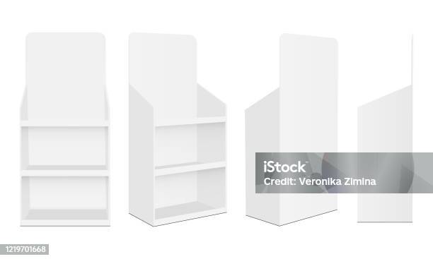 Blank Pos Display Stands With Various Views Isolated On White Background - Arte vetorial de stock e mais imagens de Mostrar