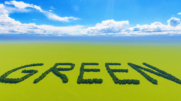 istock green letters made of leaves on trees 1219704021
