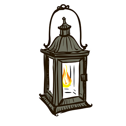 Retro kerosene lantern made in the thumbnail style on a white background