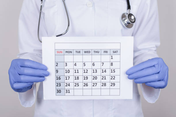 prevention consultation concept. cropped close up photo of person nurse holding calendar in hands isolated over grey color background - appointment reminder doctor calendar imagens e fotografias de stock