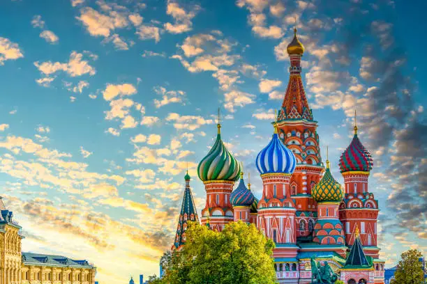 Photo of St. Basil's Cathedral ancient architecture on Red Square in Moscow City, Beautiful ancient architecture building in Moscow City, St. Basil's Cathedral church Cathedral of Vasily the Blessed, Russia, Bucket list dream destination.