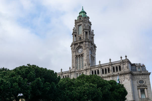 istock Porto City Hall. Pine trees. Blue sky with clouds. 1219709618