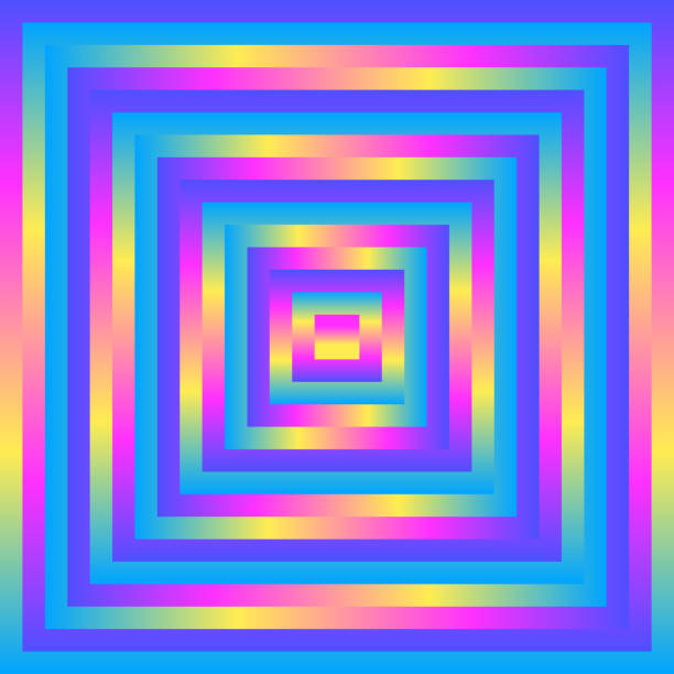 ilustraciones, imágenes clip art, dibujos animados e iconos de stock de cuadrados concéntricos abstractos en perspectiva decreciente en forma de túnel con reflejos degradados coloridos. fondo vectorial. - prismas rectangulares