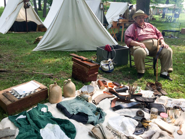 미국 남북 전쟁 재연 장면 군인 - civil war american civil war battlefield camping 뉴스 사진 이미지