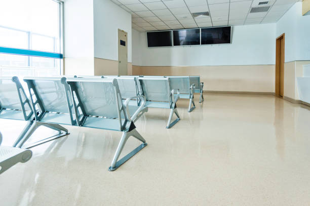 istock Empty seats in hospital waiting room 1219713667