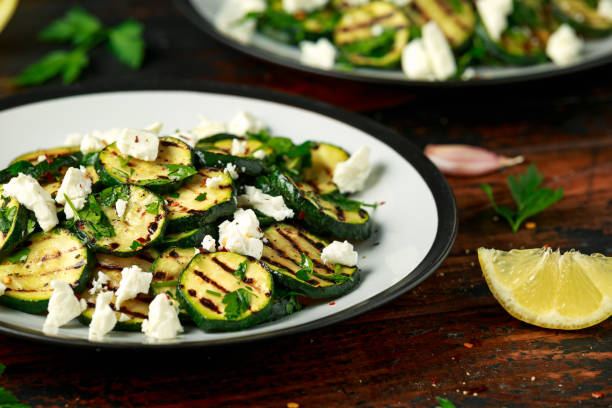 istock Warm salad with grilled zucchini, garlic and herbs 1219713768
