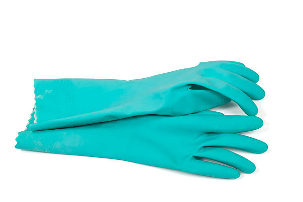 gants en caoutchouc bleu - protective glove washing up glove cleaning latex photos et images de collection