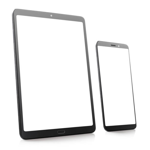 istock Perspective view of blank tablet and phone on white 1219717275