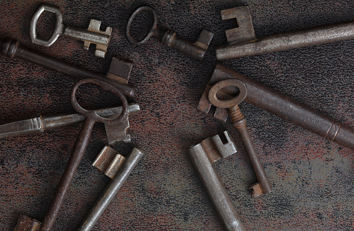 Old keys on an rusty surface