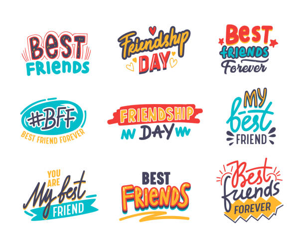 Set of Friends and Friendship Banners, Quotes with Handwritten Fonts Decorative Lettering or Inscriptions Isolated on White Background. Design Elements for T-shirt Print, Sticker. Vector Illustration. Set of Friends and Friendship Banners, Quotes with Handwritten Fonts Decorative Lettering or Inscriptions Isolated on White Background. Design Elements for T-shirt Print, Sticker. Vector Illustration. forever friends stock illustrations