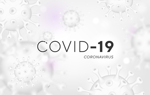 COVID-19 coronavirus banner, 3d illustration 2019-nCoV . Poster with coronavirus pandemic and warning concept. Background with realistic 3d virus cells. Horizontal banner, poster, header for website.