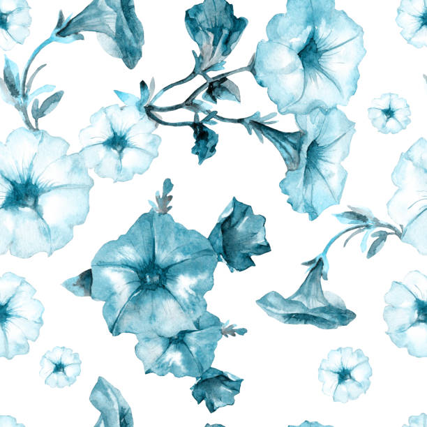 istock Watercolor seamless pattern of Petunia flowers. 1219721941