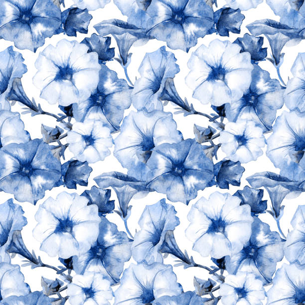 istock Watercolor seamless pattern of Petunia flowers. 1219721956
