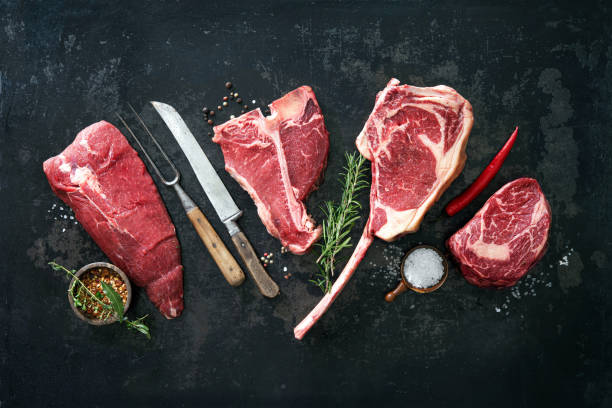 istock Variety of raw beef meat steaks for grilling 1219722092