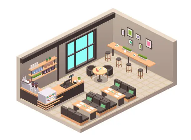 Vector illustration of Vector realistic illustration isometric cafe