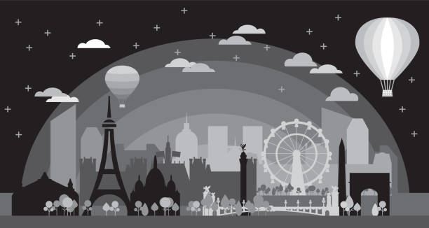 ilustrações de stock, clip art, desenhos animados e ícones de paris skyline silhouette 6 - famous place usa black background international landmark