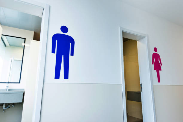 istock Public toilets with men and women signs 1219725849