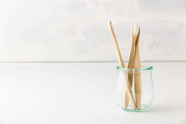 istock Wooden bamboo tooth brushes in a glas jar 1219729835