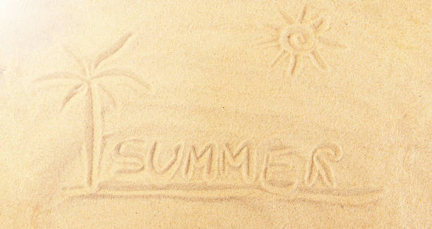 istock Warm summer backdrop with painted sand pictures. Child illustration background. Empty space for creative design or text. Relax on sandy beach. Holidays and travelling concept 1219730075