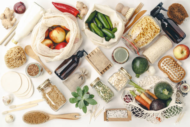 istock Zero waste lifestyle concept. Eco-friendly products, flat lay 1219730240