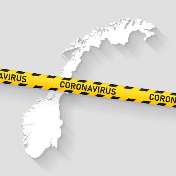 Vector illustration of Norway map with Coronavirus caution tape. Covid-19 outbreak