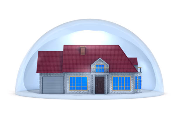 istock house into dome on white background. Isolated 3D illustration 1219730406