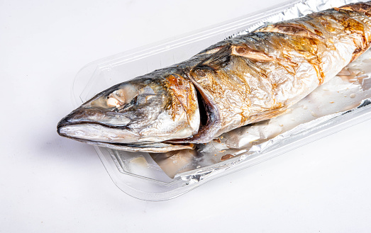 Grilled fish, Saba fish from grilled sea, ready-to-eat package, sea building