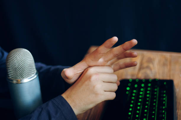 istock Angry gamer streamer show gestures 1219731639