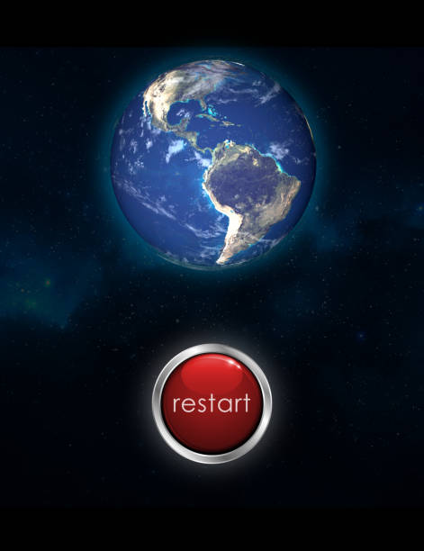 a button to restart planet earth stock photo