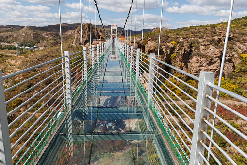 glass suspension bridge in the mountains, China, Hebei province