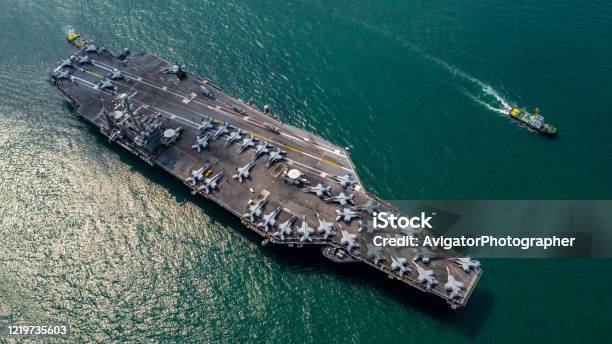 American Navy Aircraft Carrier Usa Navy Ship Carrier Full Loading Airplane Fighter Jet Aircraft Aerial View Army Navy Nuclear Ship Carrier Full Fighter Jet Aircraft Concept Technology Of Battleship Stock Photo - Download Image Now
