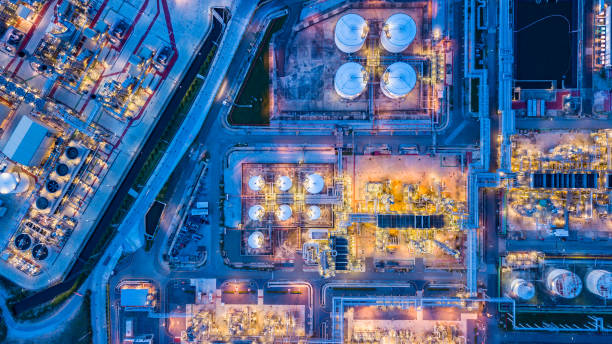 istock Top view of oil refinery at night 1219735746