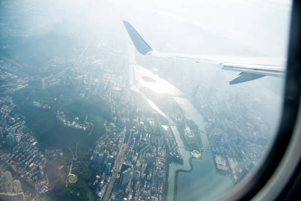 Looking the city from airplane window.