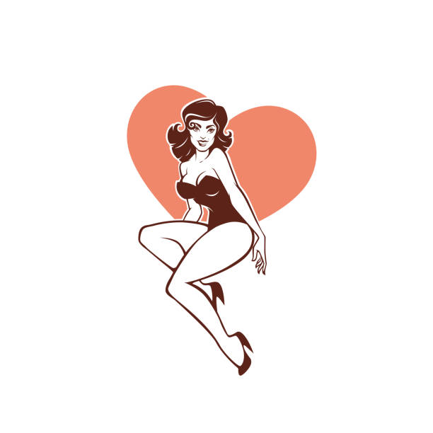 vektorbild von attraktiven pin-up-mädchen - pin up stock-grafiken, -clipart, -cartoons und -symbole