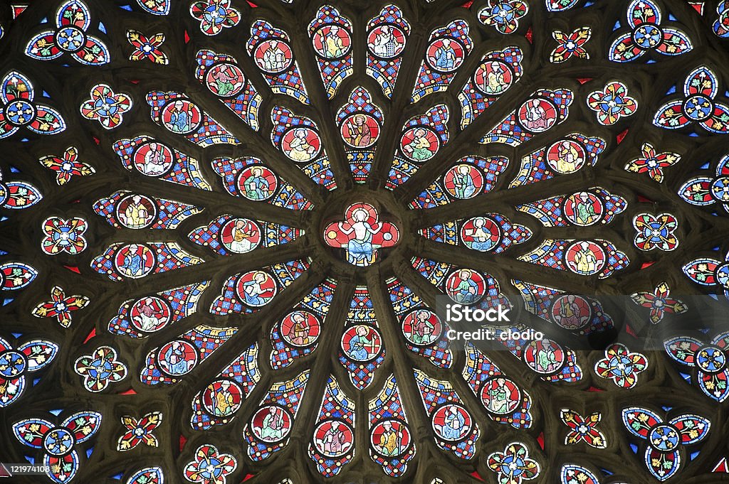 Sees (Normandy, France): Interior of the gothic cathedral, rose window Sees (Orne, Basse Normandie, France) - Interior of the cathedral in gothic style: rose window made in the 19th century 19th Century Style Stock Photo