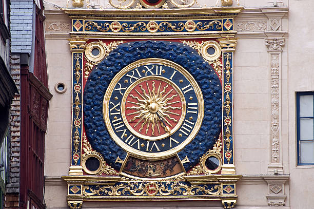 Rouen (Haute-Normandy, France) - Clock in the Rue du Gros-Horloge Rouen (Seine-Maritime, Haute-Normandie, France) - Exterior of the ancient clock tower, detail rue du gros horloge photos stock pictures, royalty-free photos & images