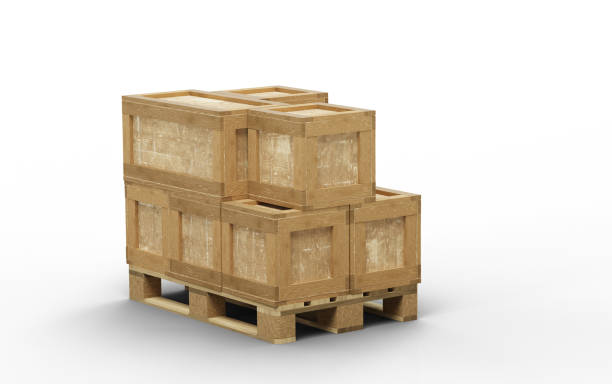 istock Wood pallet loaded with different size of Transport box 1219743336
