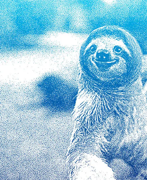 Vector illustration of Stipple illustration of a Happy Sloth