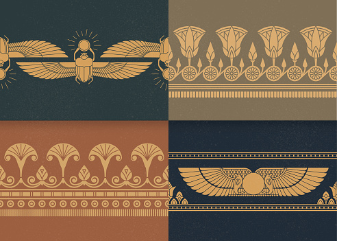Set of four a seamless vector illustration of Egyptian national ornament on the various background.