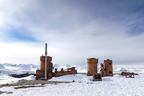 Abandoned mining equipment at Camp Mansfield in Svalbard