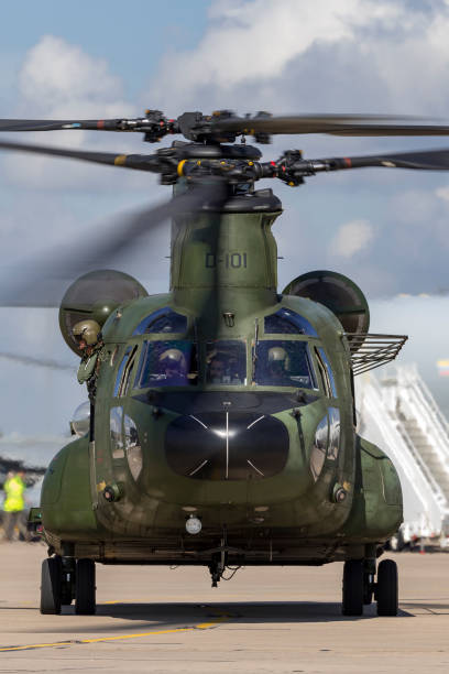 королевские ввс нидерландов (koninklijke luchtmacht) boeing ch-47d chinook двухмоторный тяжелый военный вертолет д-101. - military airplane helicopter military boeing vertol chinook стоковые фото и изображения