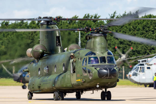 オランダ空軍(コニンクレイケ・ルヒトマハト)ボーイングch-47dチヌークツインエンジン重いリフト軍用ヘリコプターd-101。 - military airplane helicopter military boeing vertol chinook ストックフォトと画像