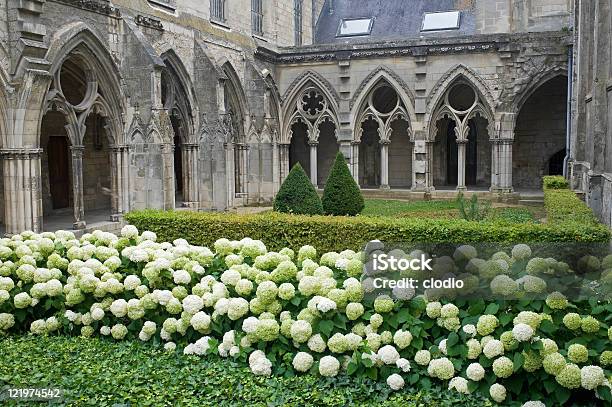 Foto de Cloister Da Abadia Em Soissons Com Branco Hydrangeas e mais fotos de stock de Abadia - Mosteiro