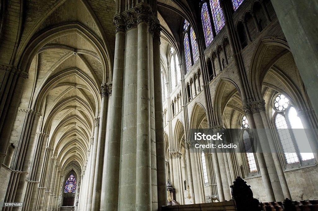 Cathedral of Reims (France) - Interior in gothic style Reims (Marne, Champagne-Ardenne, France) - Interior of the cathedral in gothic style. Ancient Stock Photo