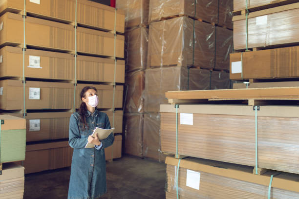 istock Woman working in industry distribution warehouse 1219747239