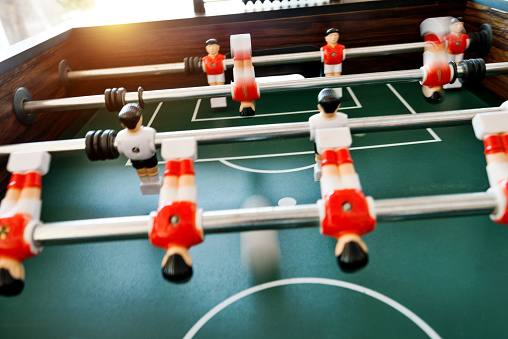 Close up of foosball game.