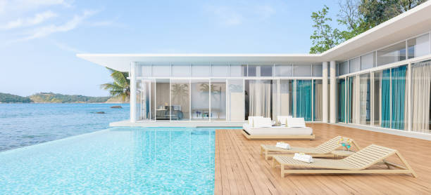 istock Sea view with a beautiful swimming pool 1219748193