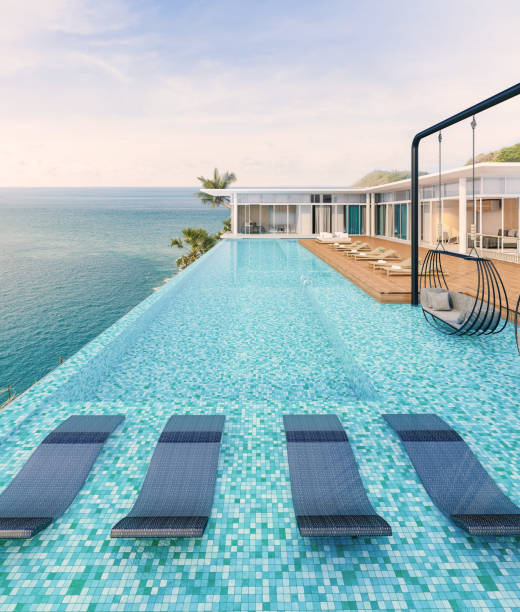 istock Sea view with a beautiful swimming pool 1219748213