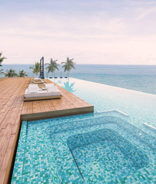 istock Sea view with a beautiful swimming pool 1219748243