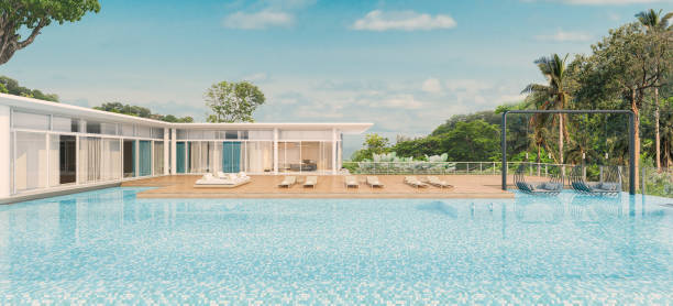istock Sea view with a beautiful swimming pool 1219748279